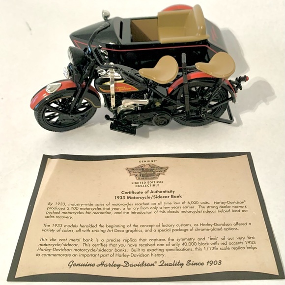New Harley-Davidson 1933 Motorcycle Sidecar Bank 1:12 Scale Die Cast Replica - Picture 5 of 9